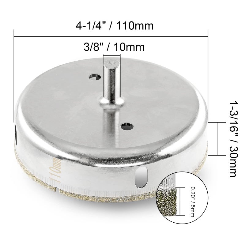 Jamiikury 4-1/4 "" / 110mm الماس هول المنشار لقمة ثقب الزجاج المنشار ثقب البلاط مناسبة للرخام بلاط السيراميك والزجاج والخزف - Image 4